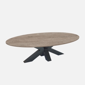 Ovale houten salontafel met keramiek tafelblad Legno Sorella Ovaal