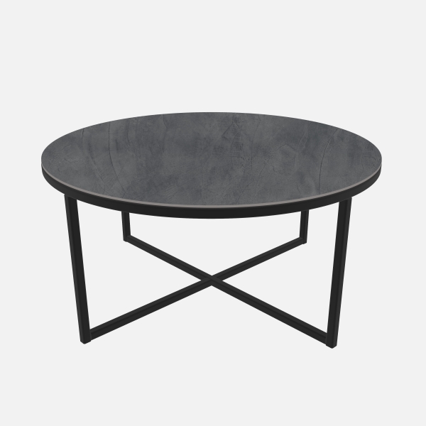 Keramische salontafel met een betonlook blad Concreto Antraciet Celeste Rond