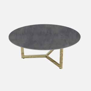 Betonlook salontafel met keramiek tafelblad Concreto Antraciet Neta Goud Rond