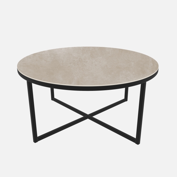 Ronde keramische salontafel met betonlook blad Concreto Taupe Celeste Rond