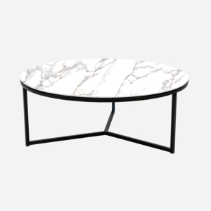 Keramische ronde salontafel met wit natuursteen blad