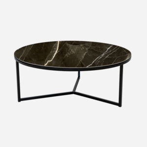 Ronde marmerlook salontafel met zwart keramisch blad