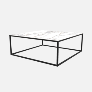 Vierkante salontafel met wit marmerlook blad natuursteen