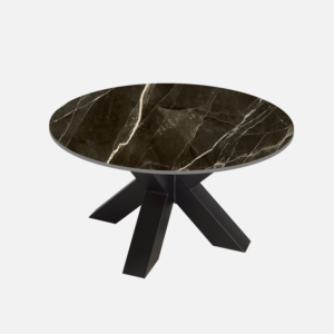 Zwarte ronde keramische salontafels met dekton look blad
