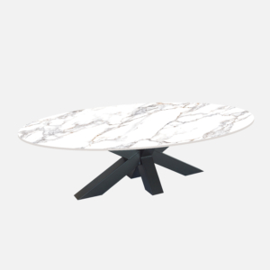 Ovale keramische salontafel met wit marmerlook blad