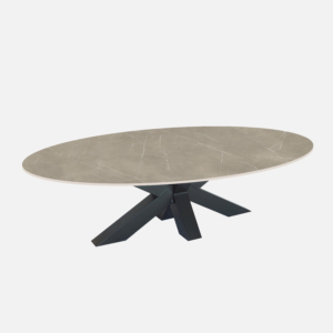 Ovale marmerlook salontafel met kruispoot