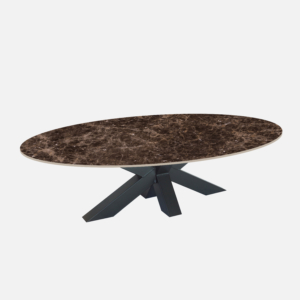 Bruine ovale salontafel met marmerlook blad